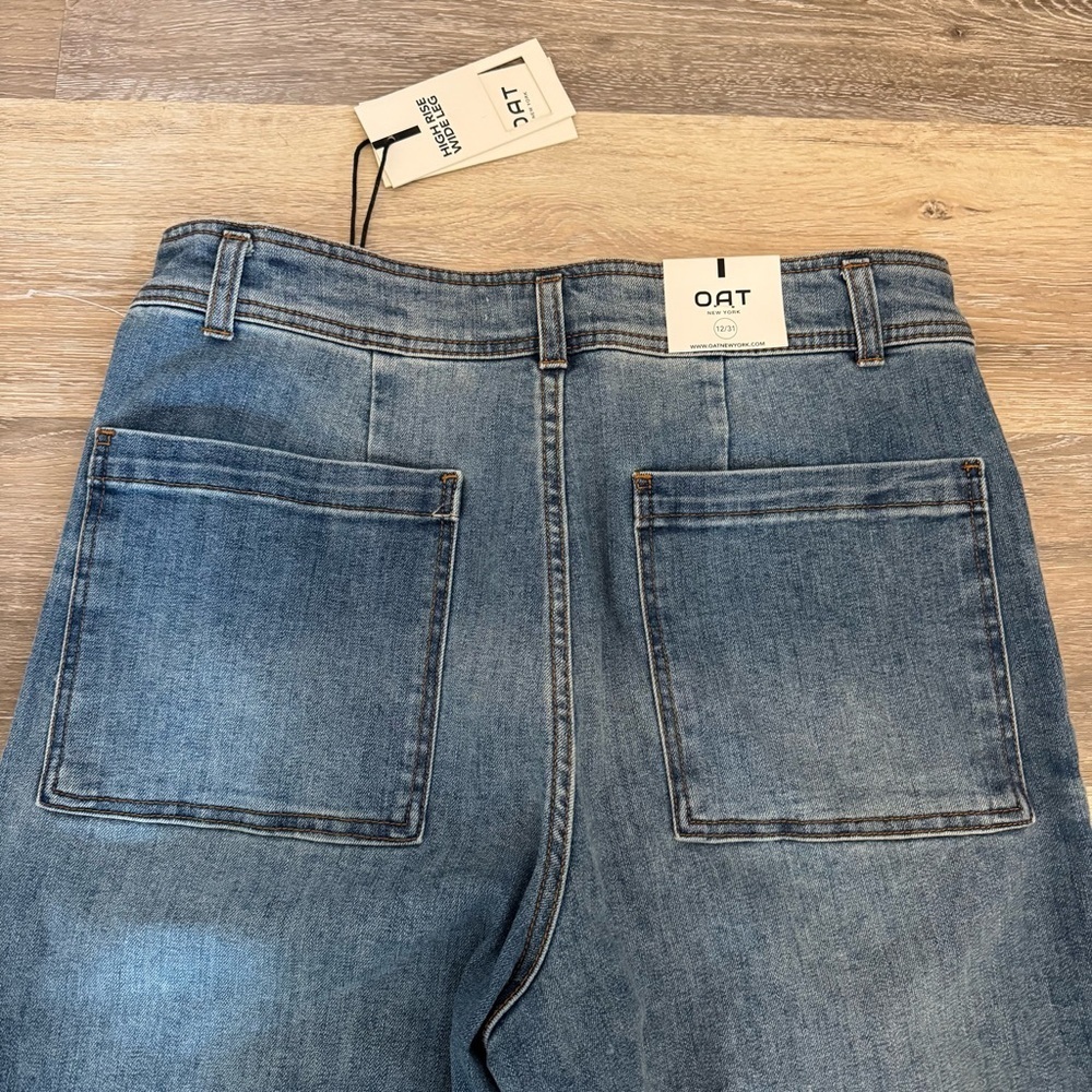 Oat New York High Rise Wide Leg Raw Hem Women’s Denim Jeans Size 12 / 31 NWT - Picture 5 of 10